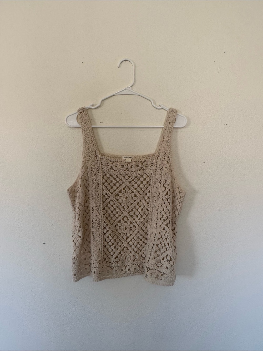 Ultra Pink Beige Crochet Tank Top